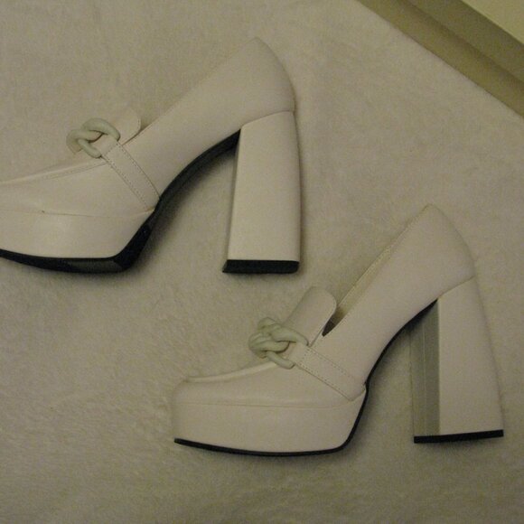 Nordstrom Open Edit 'Lainey' Platform Loafer Pump Shoes Sz 7.5 M Ivory Leather - Picture 4 of 10